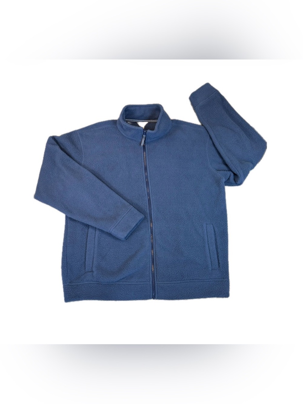 Orvis Mens Full Zip Fleece Sweater Jacket Large Solid Blue Classic Fit Oversized